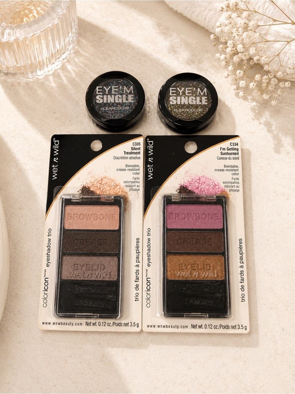 4 bundle lot wet n wild Color Icon Eyeshadow Trio Neutral Shades glitter gift